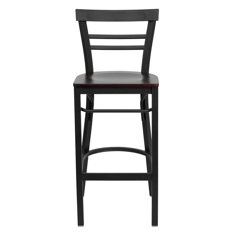 Two-Slat Ladder Back Metal Restaurant Barstool - 17"W x 19"D x 41.75"H - 17"W x 19"D x 41.75"H
