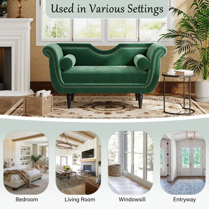 Christopher Knight Home - Velvet Bench with Nailhead Trim & Curved Arms