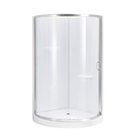 Ove Decors Breeze 38 in. Satin Nickel Shower Kit with Clear Glass Panels, Walls and Base