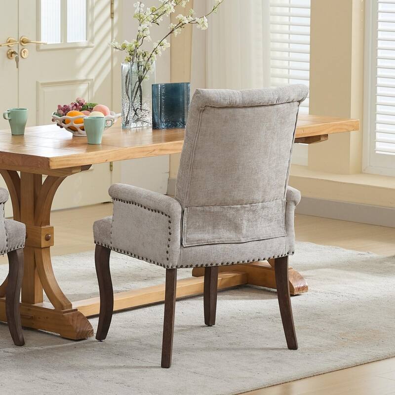 Upholstered Chenille Fabric Accent Dining Chair with Curved Solid Wood Legs