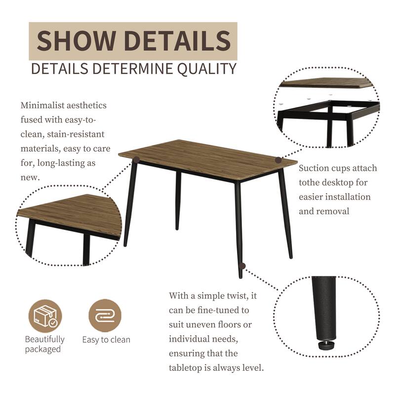Modern Dining Table with MDF Top, Sturdy Metal Legs, Easy to Assemble