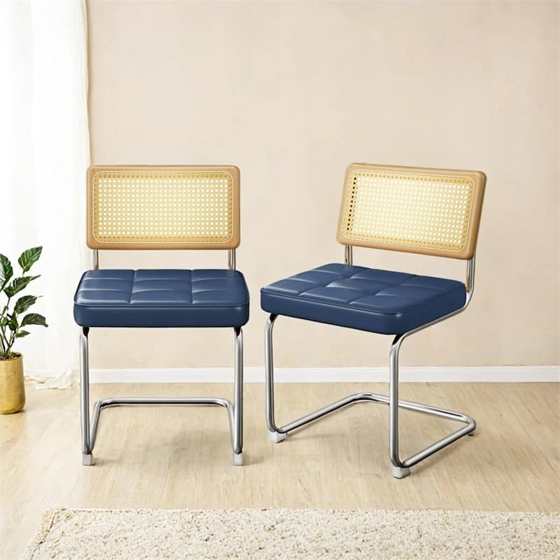 Natural Rattan Dining Chairs,Dining Room Chair w/Solid Wood Back,2 PCS