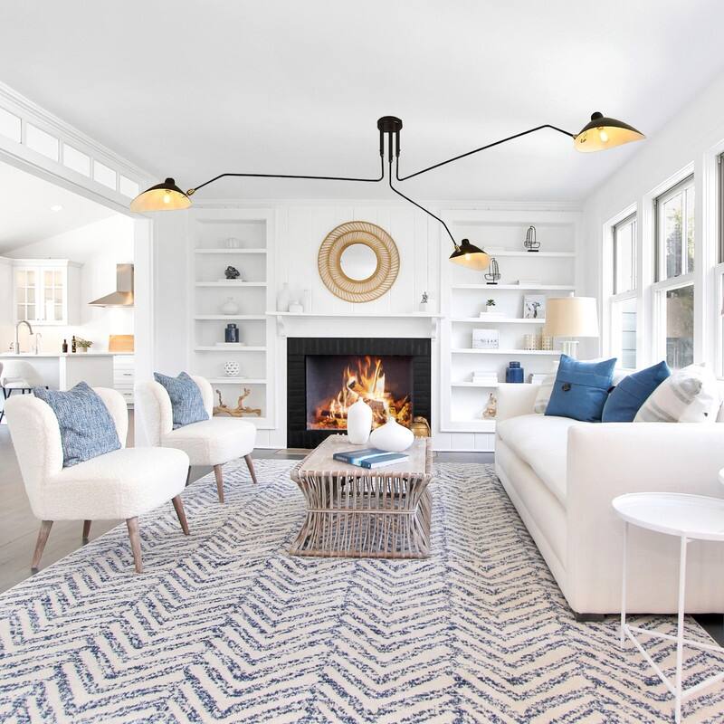 Mid Century Modern Chandelier Black 3 Arm Ceiling Light Living Room