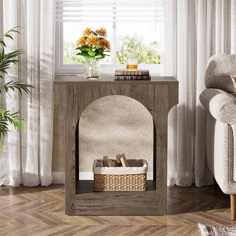 Wood End Side Table with Storage Space