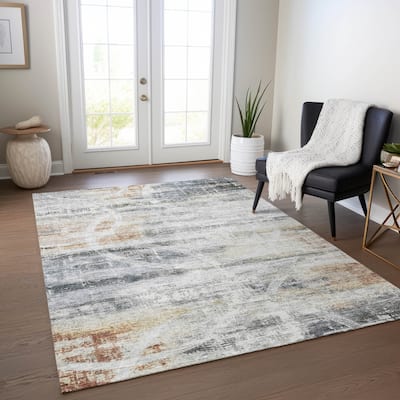 Machine Washable Indoor/ Outdoor Abstract Contemporary Chantille Rug