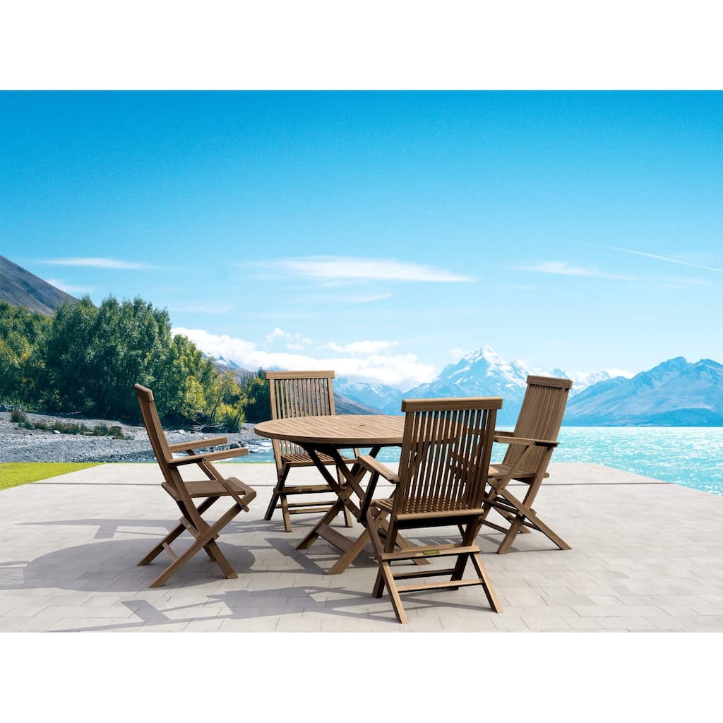 Folding Dining Set Outdoor - 5 Piece Antique Style Patio Set - Armchairs & Table