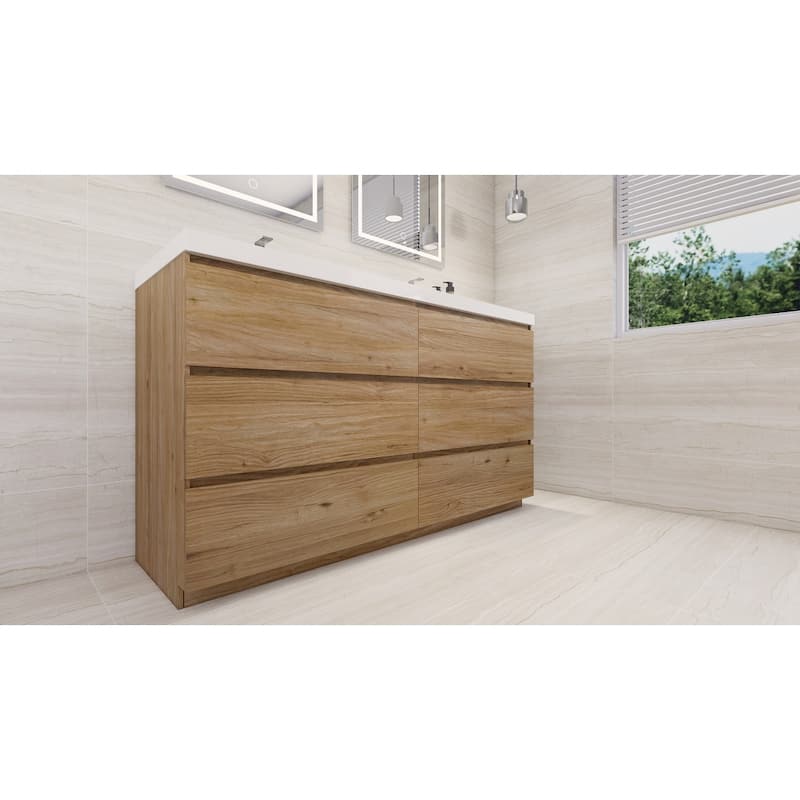 Angeles 60" freestanding bath vanity with dual basin reinforced acrylic top