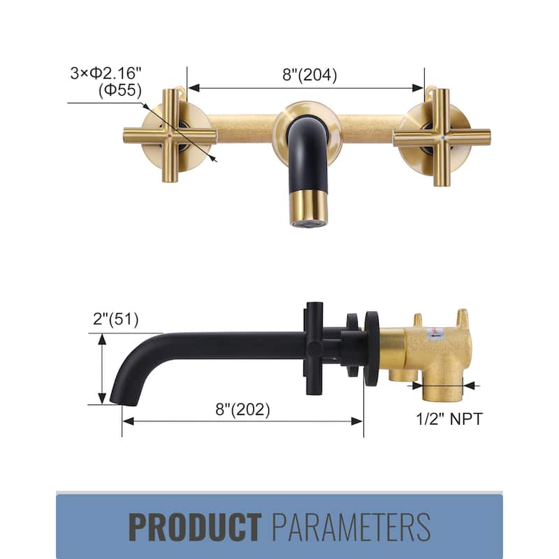 WOWOW Wall Mount Double Handle Bathroom Faucet