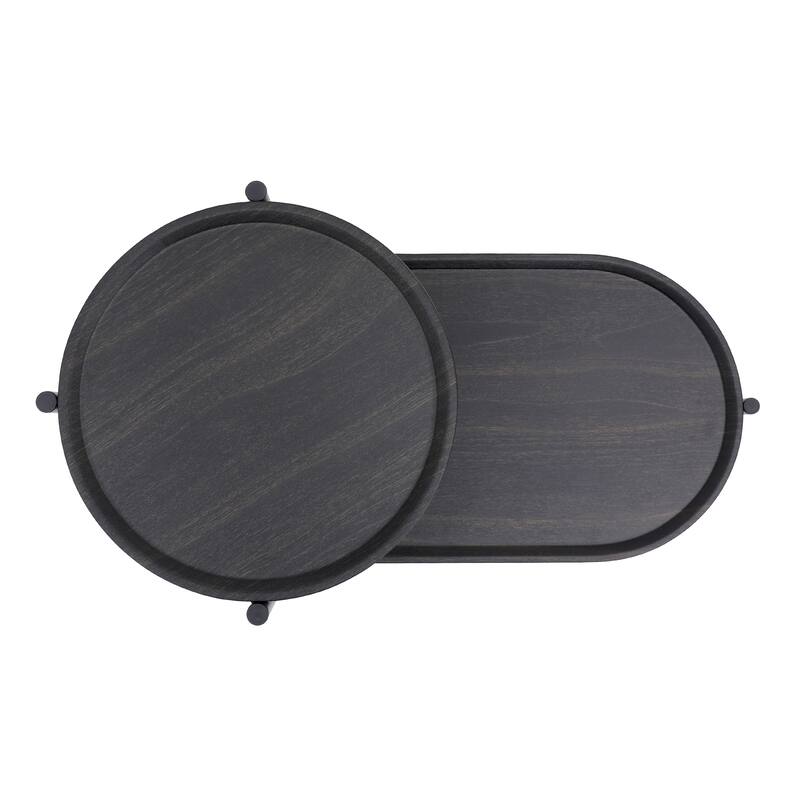 2 Tier Oval End Table Sofa Side Table Modern Home Storage Stand Wood Side Cabinet Narrow Side Coffee Table with Storage Tray