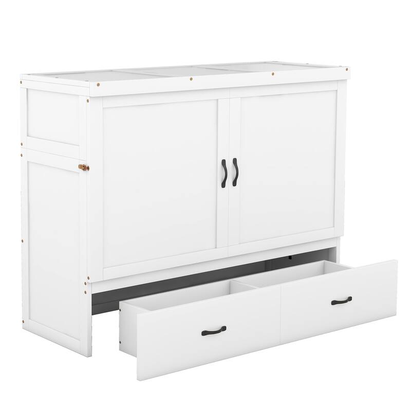 Queen Size Murphy Bed Convertible Wood Platform Bed with USB Port and a