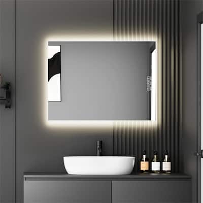 Clear Galvanized Metal LED Bathroom Mirror with Defog, Dimming and Touch - 32” x 24”