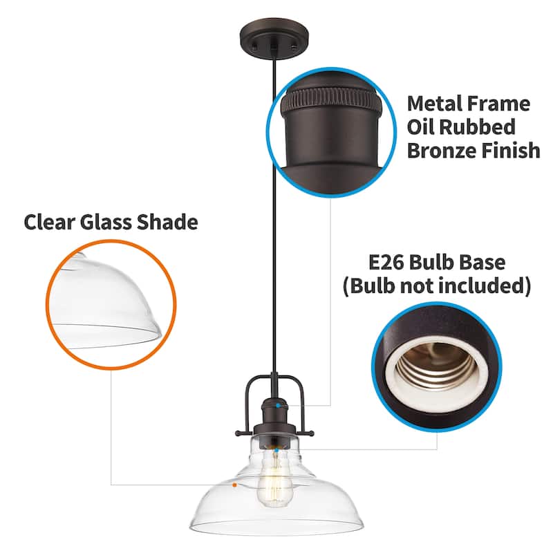 1-Light Pendant Lighting with Clear Glass Shade