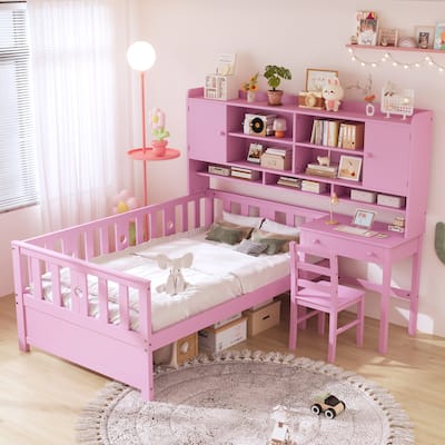 Twin Size Multifunctional Wood Platform Bed with Bookshelf