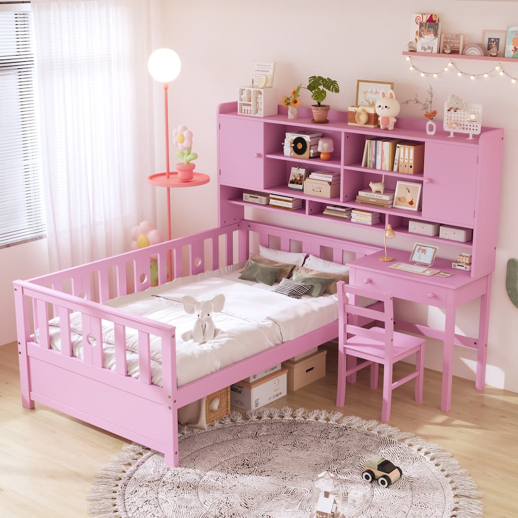 Twin Size Multifunctional Wood Platform Bed with Bookshelf