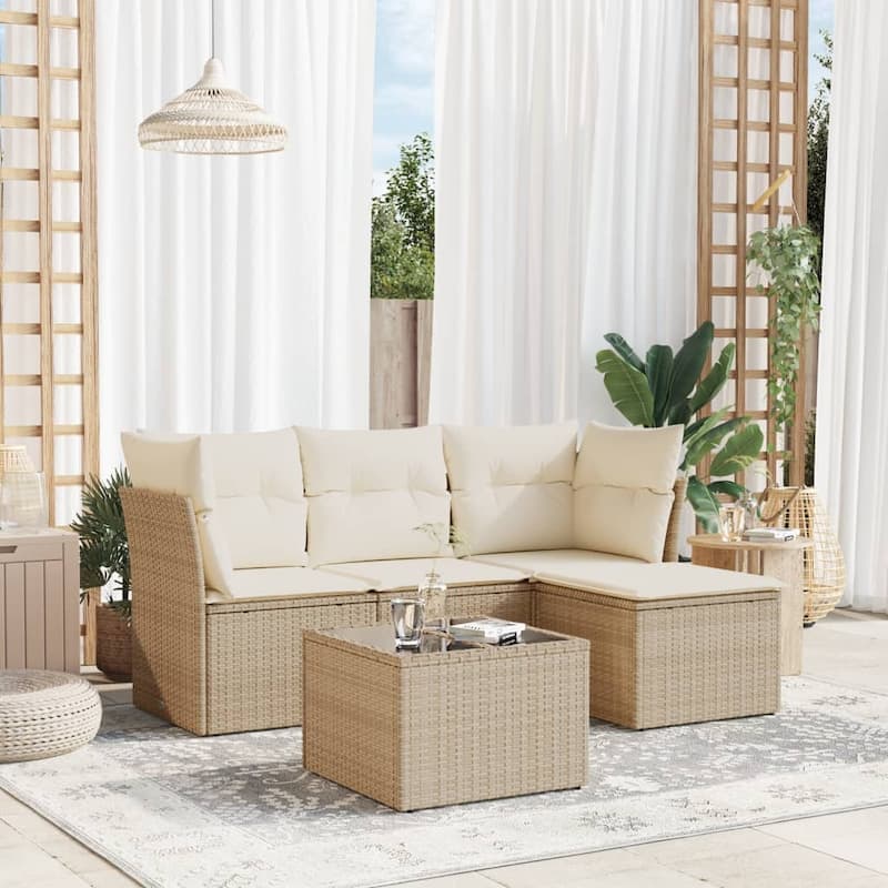 vidaXL Garden Sofa Set Beige PE rattan 5 Piece Set Modular - 21.7 x 21.7 x 14.6