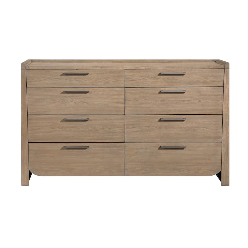 Contemporary Light Brown 3pc Bedroom Furniture LED Bed Dresser Mirror Set
