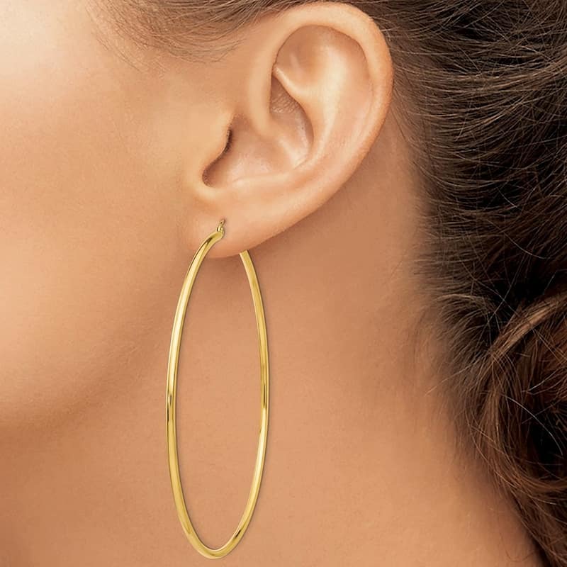 Curata 2mm 14k Yellow Gold 2x75mm Extra-large Classic Hoop Earrings