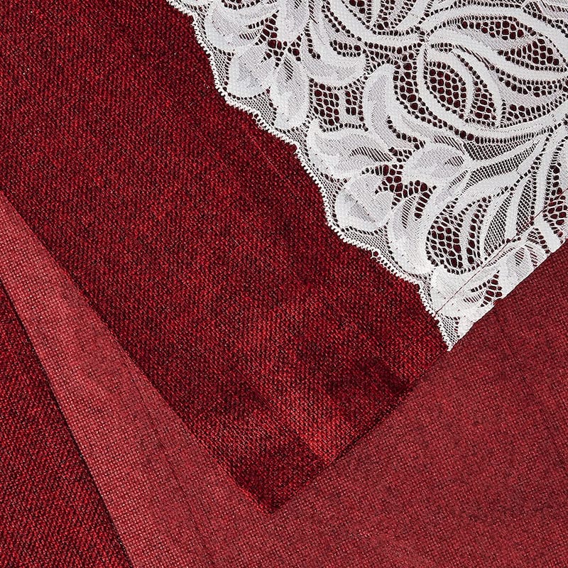 Violet Linen Eden Vintage Rustic Burlap Hessian Lace Pattern, Polyester, 60" x 15", Straight, Rod Pocket Curtain Valance
