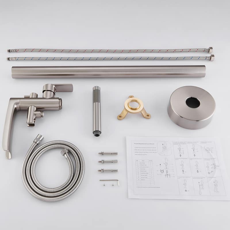 Brushed Gold Double Handle Floor Mounted Freestanding Tub Filler with Handshower