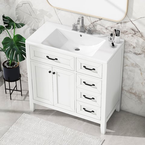 36inch Solid Wood Frame Bathroom Vanity with Sink Combo,3 Drawers