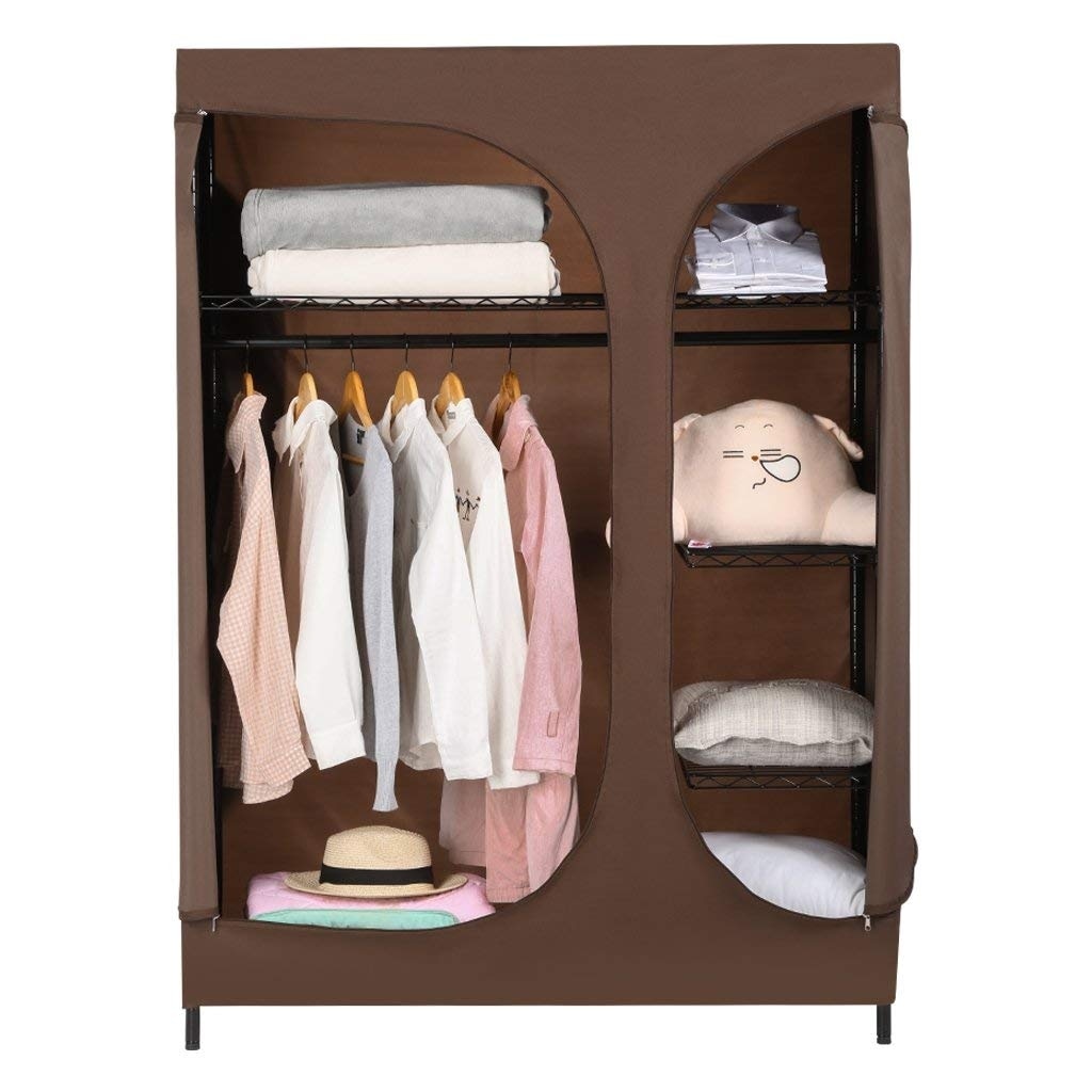 LANGRIA Heavy Duty 420lbs Wire Shelving Garment Rack Clothes Closet Wardrobe Storage Organizer with Brown Cloth Cover