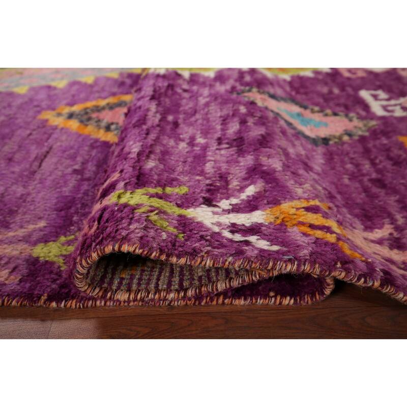 Purple Plush Moroccan Oriental Area Rug Handmade Wool Carpet - 6'1" x 9'5"