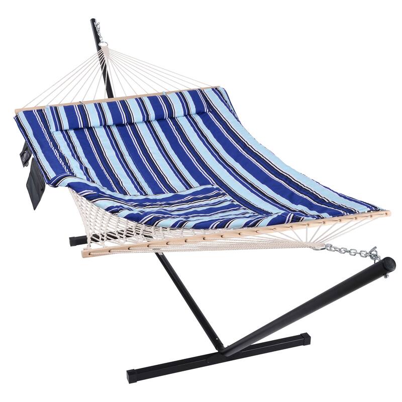 Hammock Double Hammock with Stand, Two Person Cotton Rope Hammock