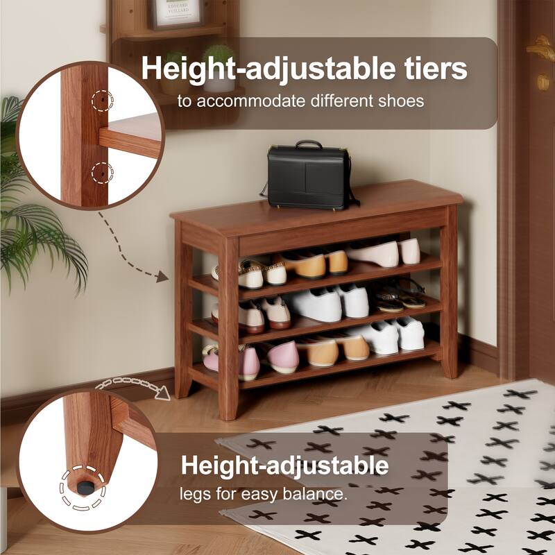 100% Solid Wood Front Door Shoe Rack, Wardrobe Solid Wood Shoe Bench, Load-Bearing 550 Pounds