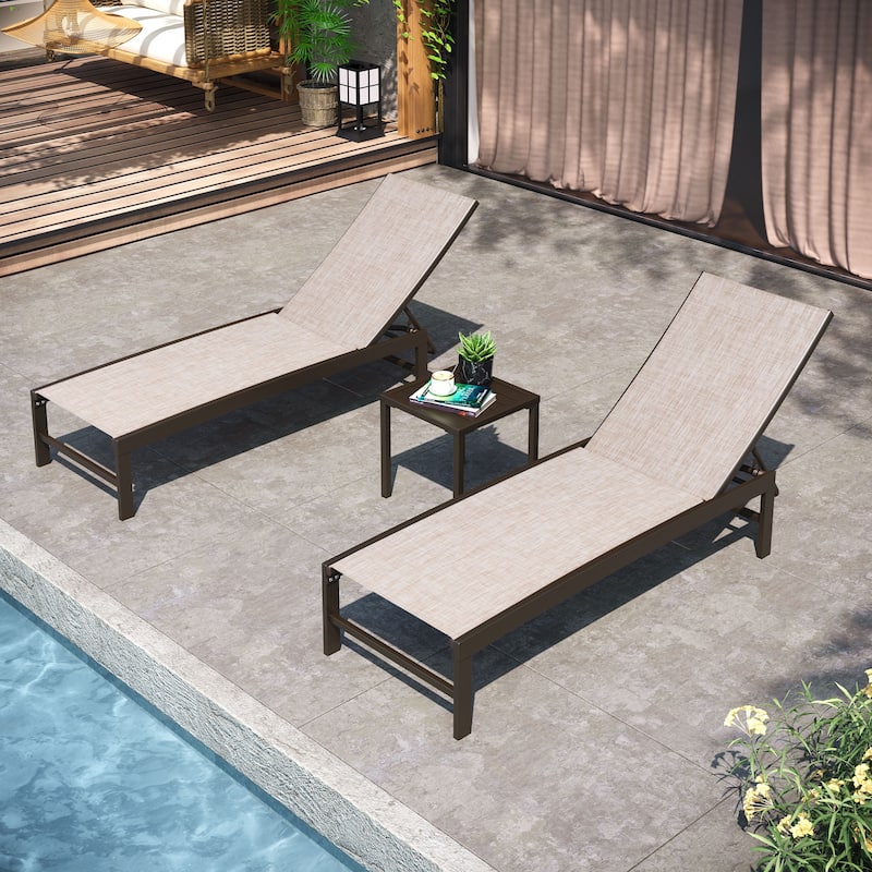 Pellebant Outdoor 3-piece Aluminum Adjustable Back Chaise Lounge with Side Table Set