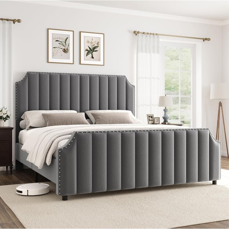 Bed Frame with 50.2" Headboard, Upholstered Platform