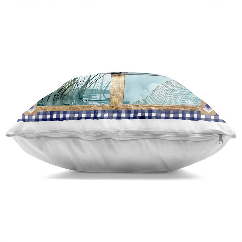 Stupell Plaid Border Lake Sign Decorative Printed Throw Pillow Design by Nicole DeCamp