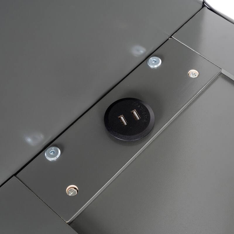 Space-Saving Full Size Murphy Bed with Sofa, Shelves, USB & Light in Gray