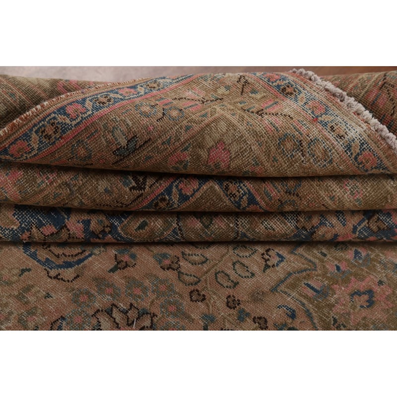 Distressed Pink Mashad Persian Antique Rug Hand-Knotted Wool Carpet - 9'8" x 12'5"