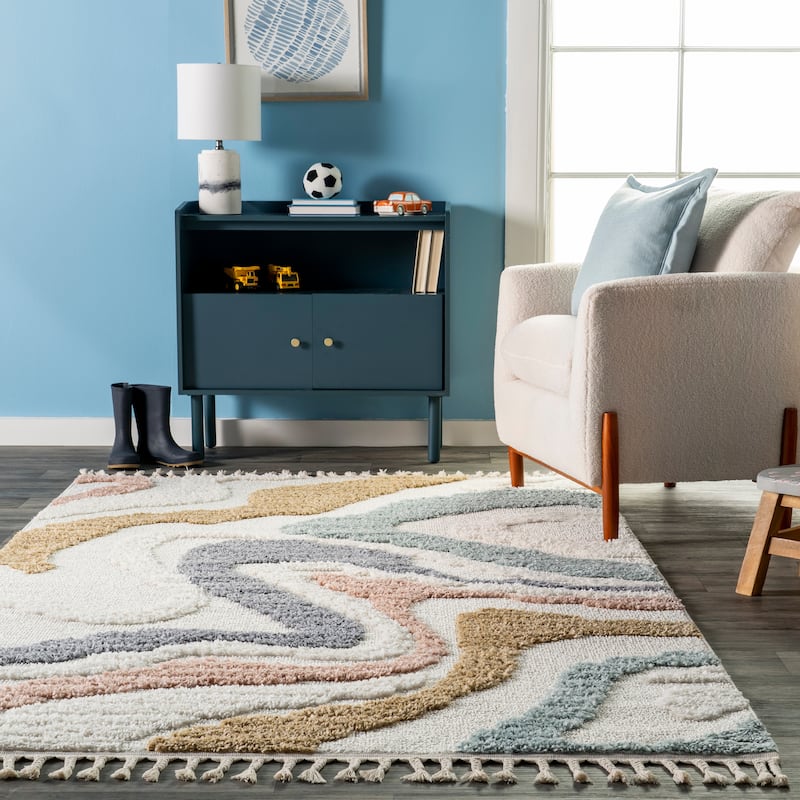 Nuloom Abstract Striped Kids Tassel Area Rug