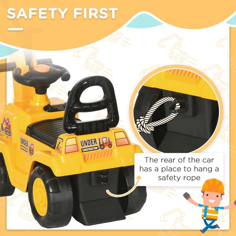 Kids Digger Ride on Truck with Horn, Under Seat Storage, Sit and Scoot Pretend Play Toy Construction Car for Ages 18M+
