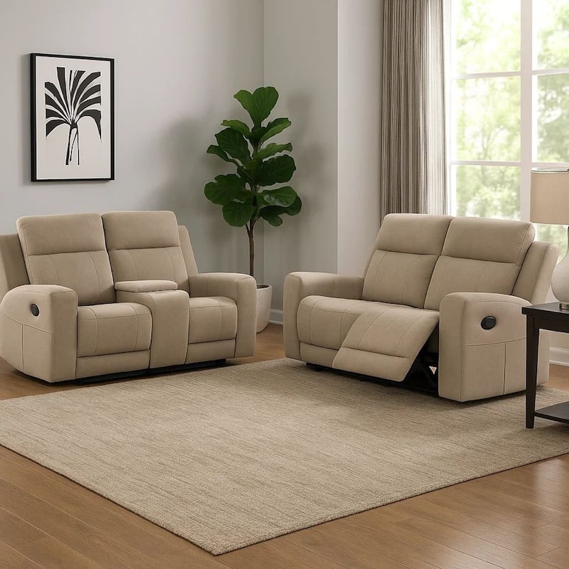 Krio 2pc Manual Reclining Sofa and Loveseat Set, Brown Faux Leather