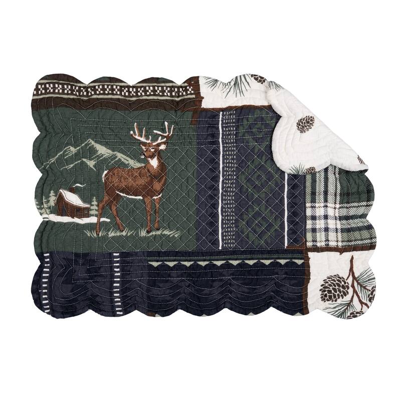 Greenstone Pines Scalloped Placemats Set of 6 Black Bear Moose, 13" x 19"