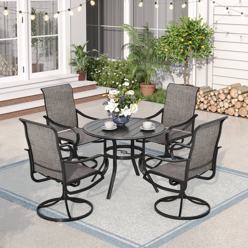 MAISON ARTS 5-piece Round Patio Dining Set with Padded Sling Swivel Chairs
