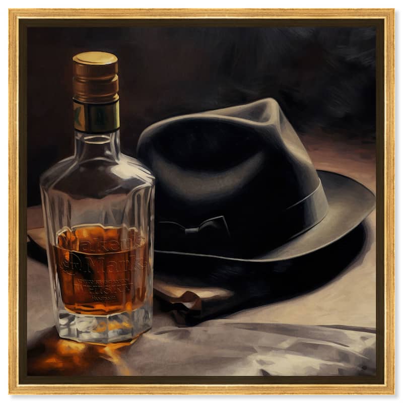 Notoriart Whiskey And Vintage Hat Ii Framed Bar Cart Art For Men - 31 x 31 - Gold