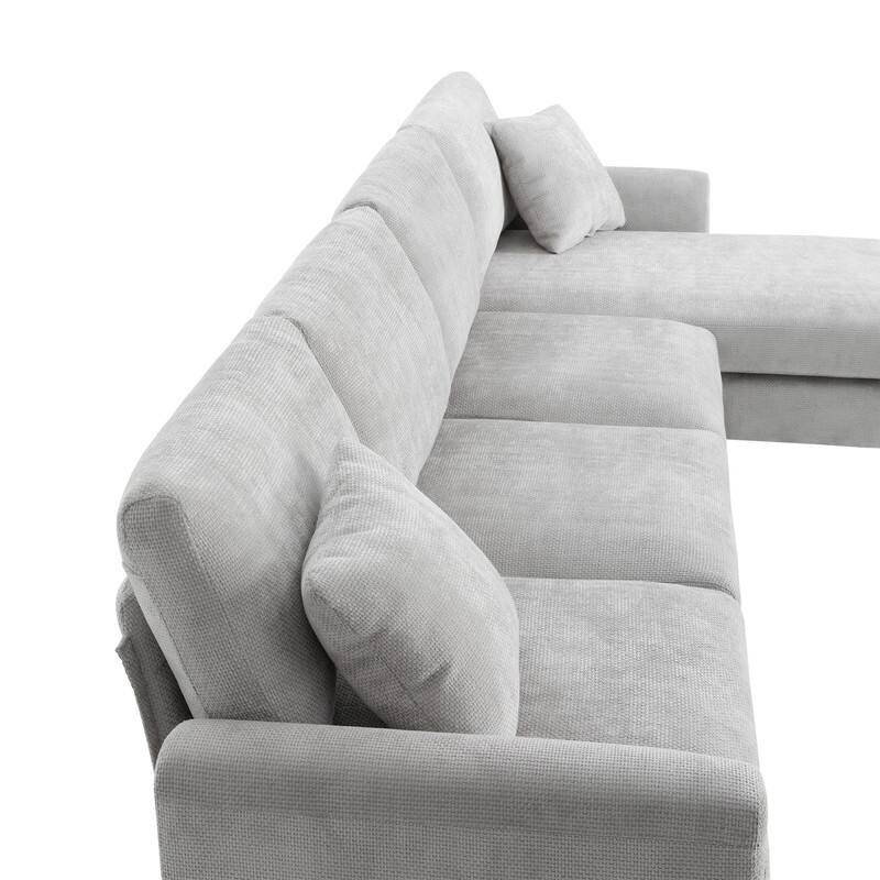 Modern Oversized Long Couch with 2 Pillows, L-shaped Sectional Sofa with with Chaise Lounge