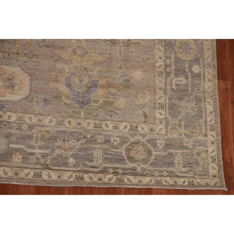 Hand Knotted Oriental 100% Wool Carpet Transitional All-Over Beige & Ivories Oushak Area Rug - 11' 8'' X 8' 9''