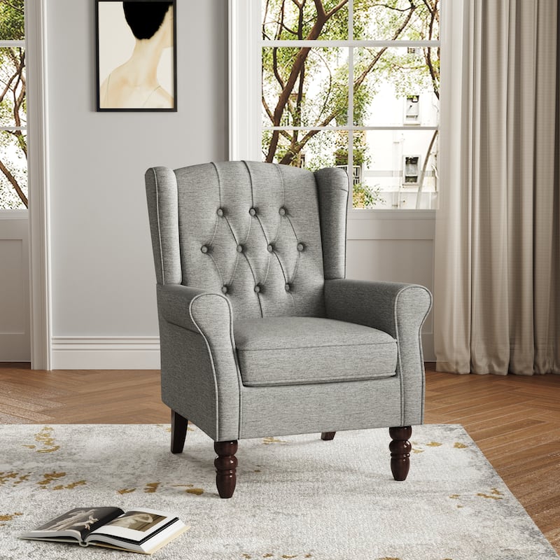 Button Tufted Wingback Accent Chair Upholstered Armchair