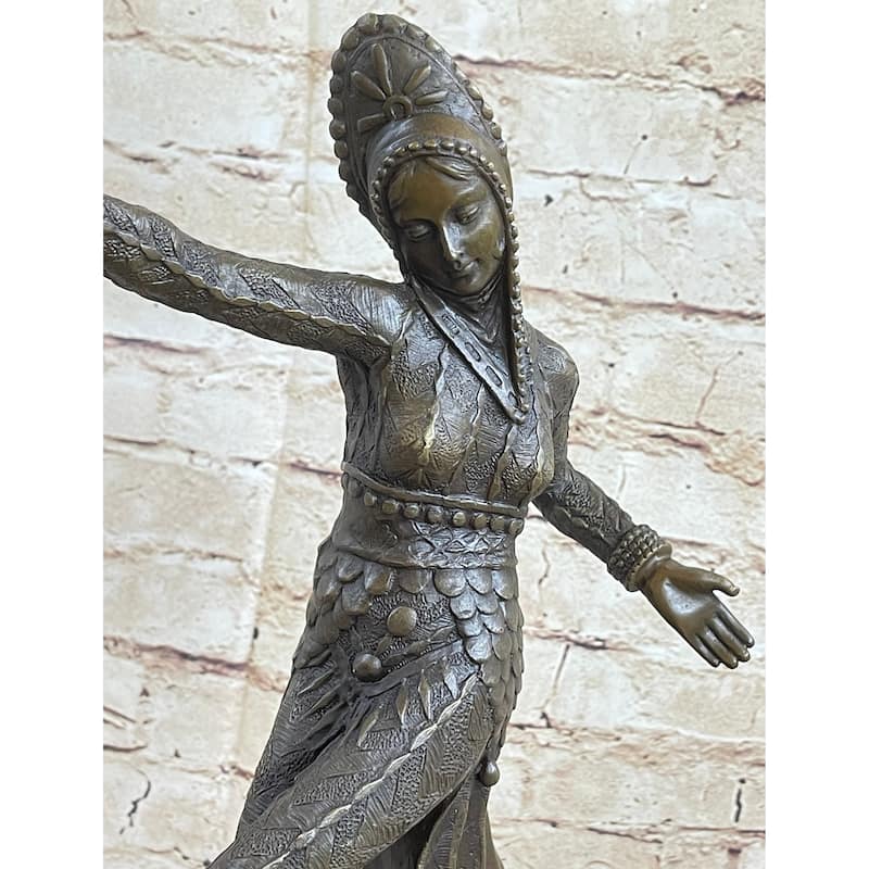 Art Deco Bronze Female Dancer Figure Figurine Statue Sculpture Mirval 14.5 Inches X 11 Inches