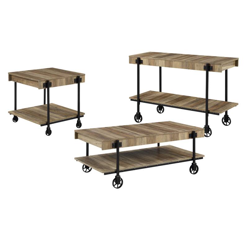 Hyssop Farmhouse Steel 3-Piece Coffee Table Set with Shelf by Furniture of America