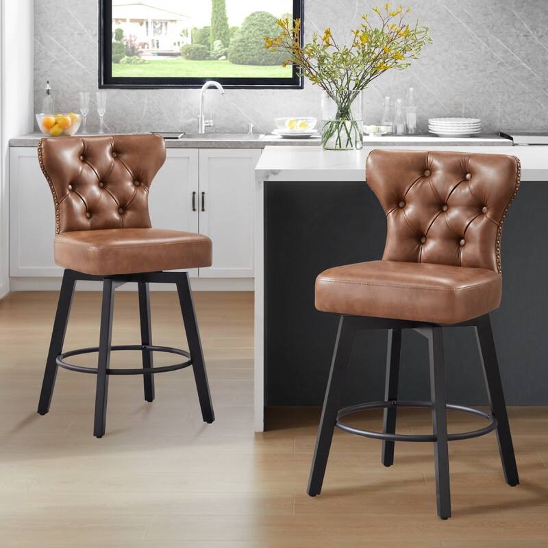 Logan Swivel Bar Stools Tufted Wingback with Nail Head