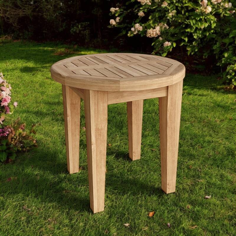 HomeRoots 20" Natural Rounded Solid Wood Outdoor Side Table - Natural