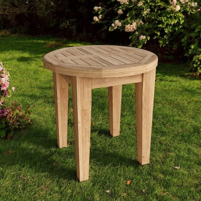 HomeRoots 20" Natural Rounded Solid Wood Outdoor Side Table