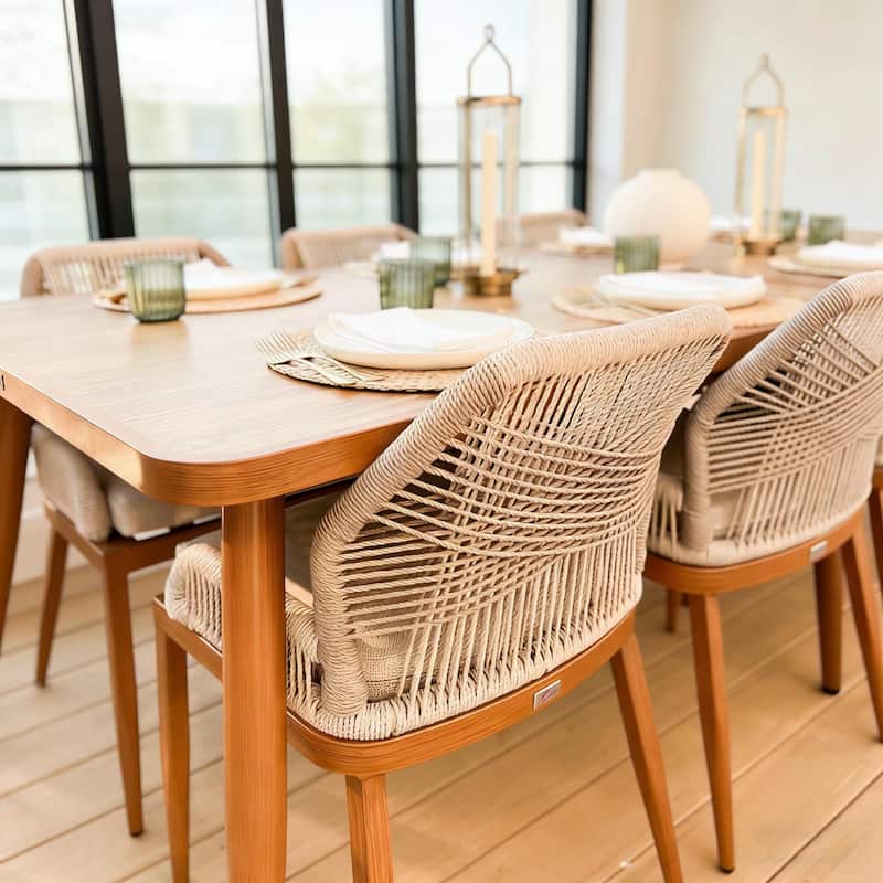 PURPLE LEAF Dining Sets Metal Rectangular Table and Wicker Rattan Chairs for dining/living room Modern Furniture Sets