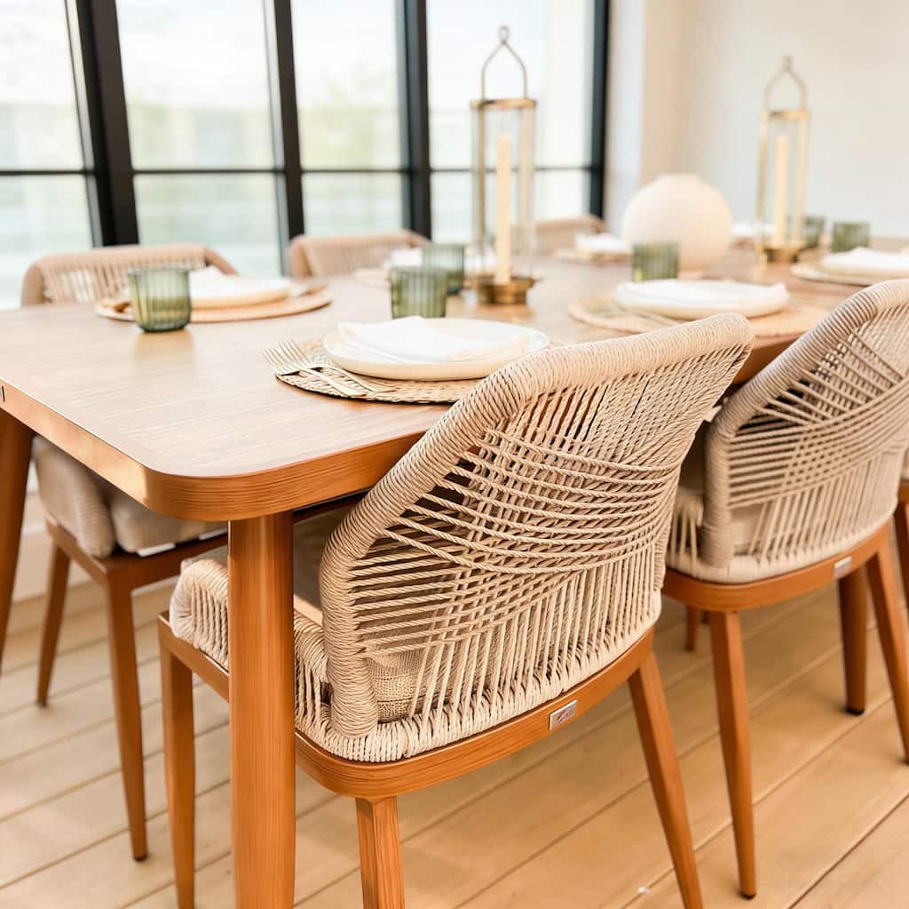 PURPLE LEAF Dining Sets Metal Rectangular Table and Wicker Rattan Chairs for dining/living room Modern Furniture Sets