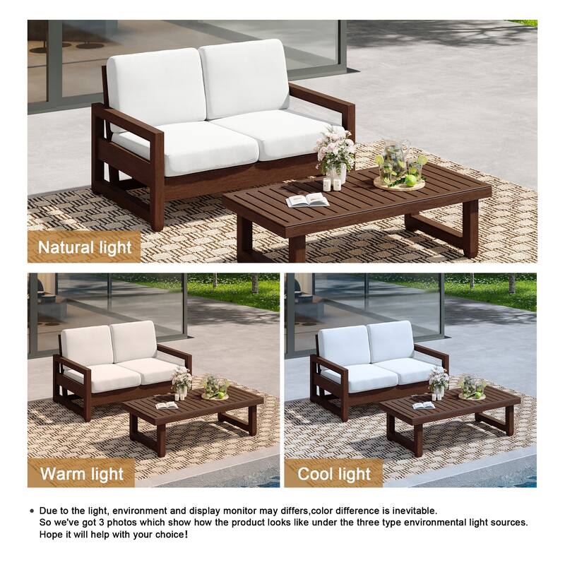 Outdoor Patio Loveseat Table Set Teak Wood with Cushion